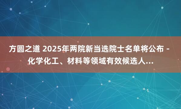 方圆之道 2025年两院新当选院士名单将公布 - 化学化工、材料等领域有效候选人...