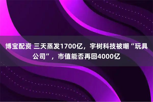 博宝配资 三天蒸发1700亿，宇树科技被嘲“玩具公司”，市值能否再回4000亿